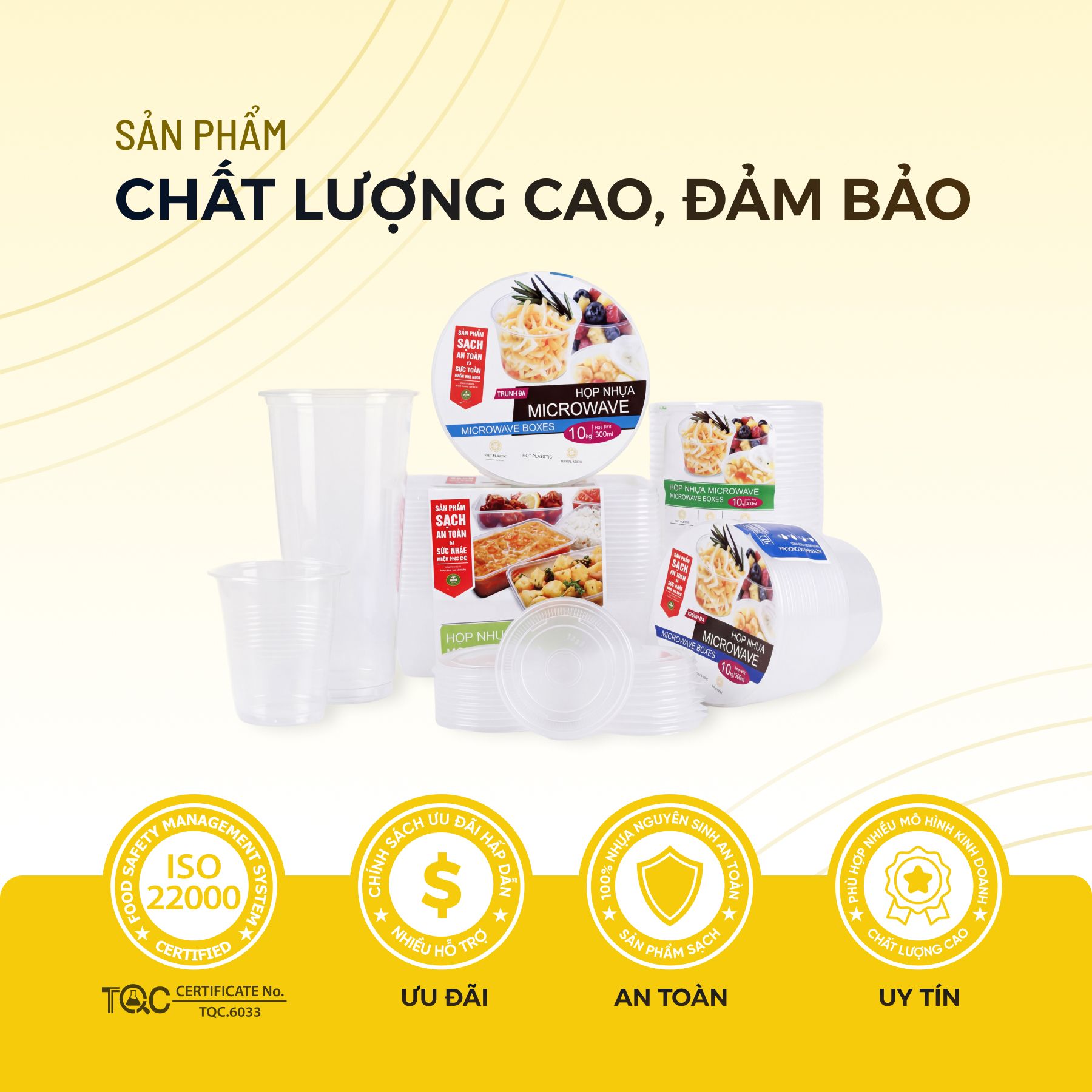 Banner sản phẩm VietPlastic đạt chứng nhận hệ thống quản lý ISO 22000 và chất liệu nguyên sinh