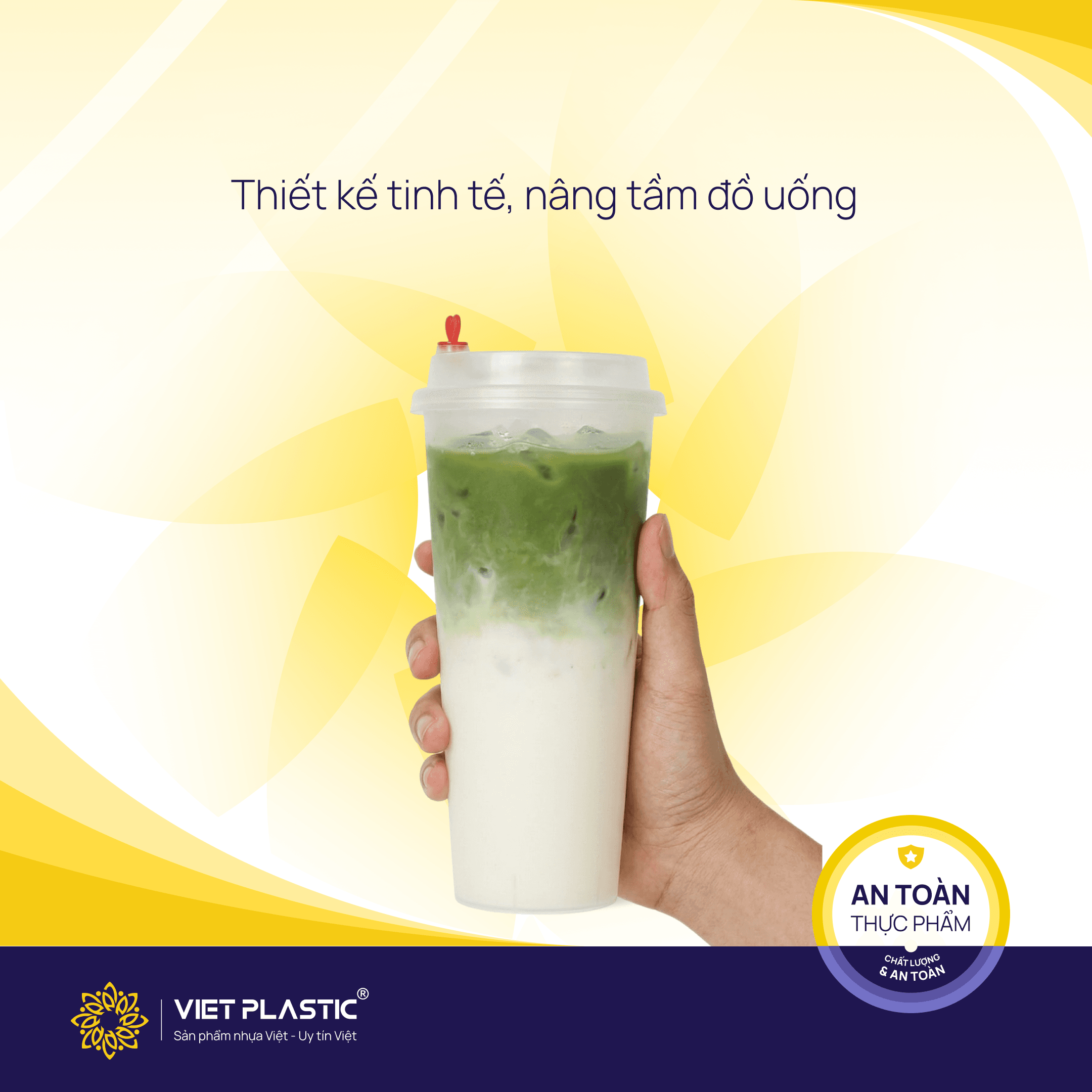 Cốc tim cứng VietPlastic đựng đồ uống trà sữa và matcha thiết kế tinh tế