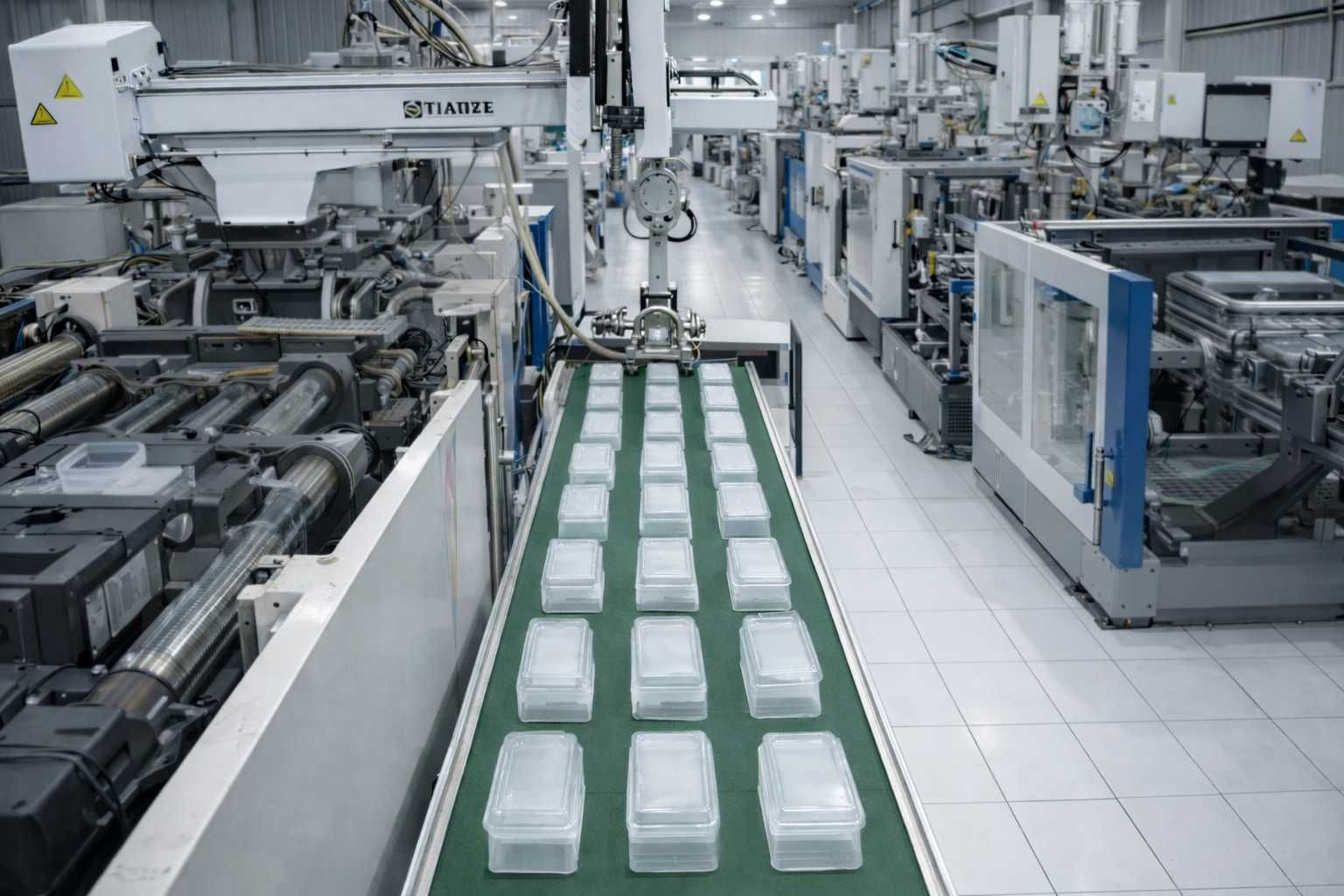 Hệ thống máy móc và băng tải tự động hóa sản xuất hộp nhựa định hình tại nhà máy VietPlastic